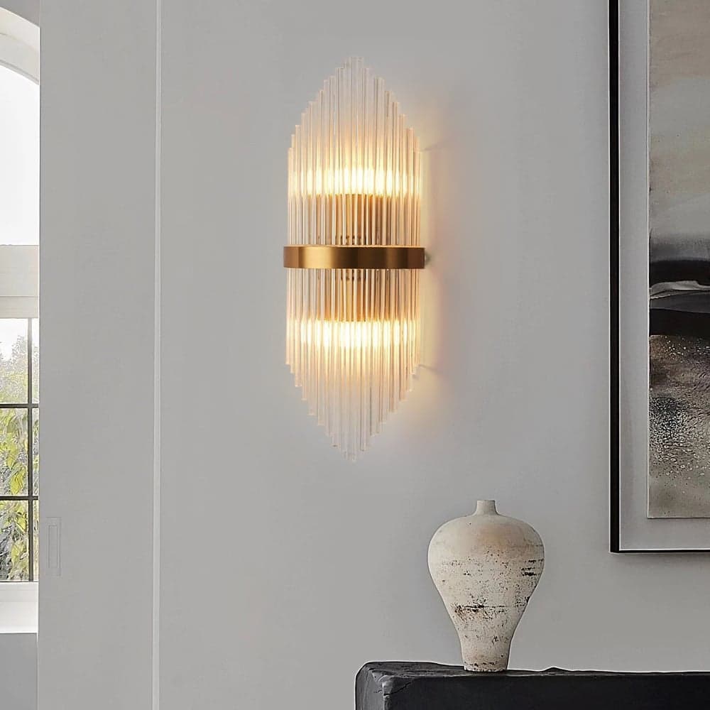 Striaged 2-Light Gold Glass Wall Sconce Metal Vanity Wall Light for Bathroom