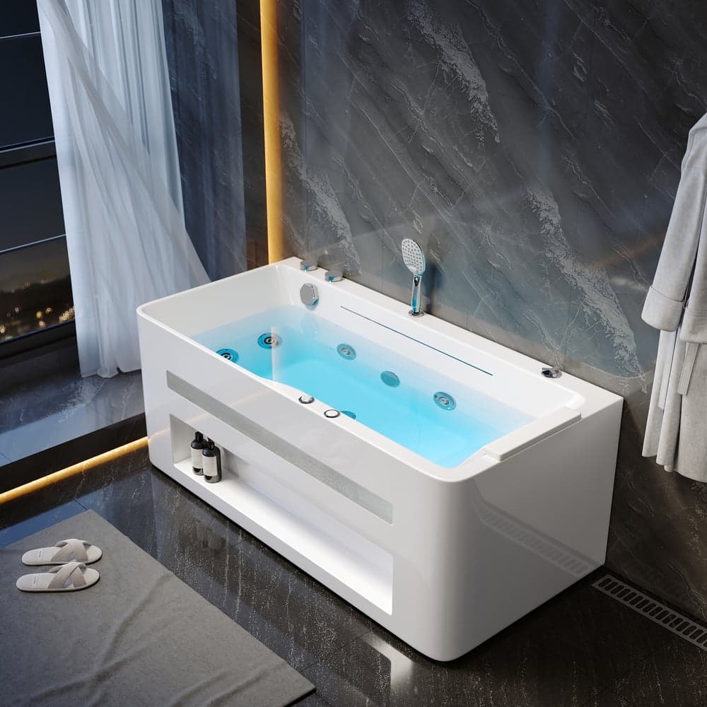 59" Small Whirlpool Bathtub Jetted with LED Lighting 89-Gallon Capacity