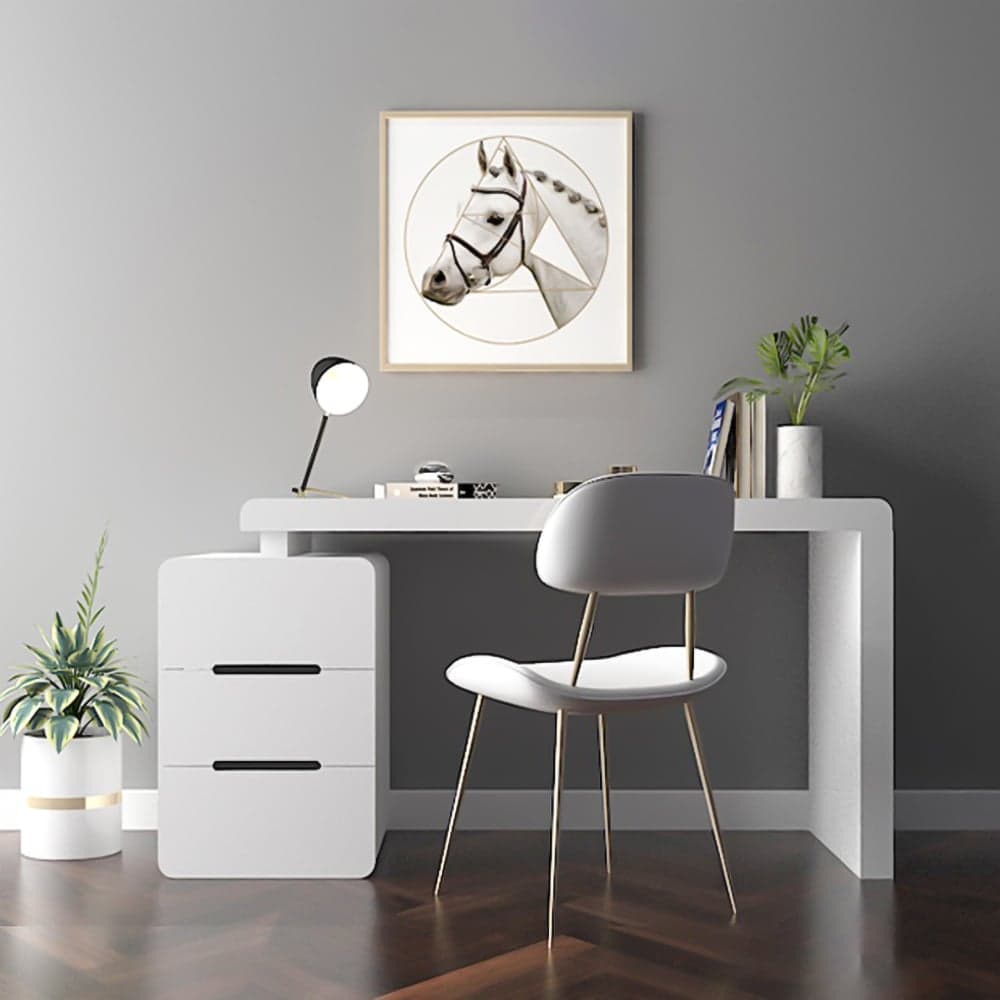 Mular 47" Rectangular Warm White Desk with 3 Drawers