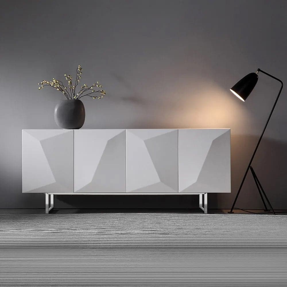 Modern 71" Glossy White Wood Sideboard with Cabinets & Adjustable Shelves