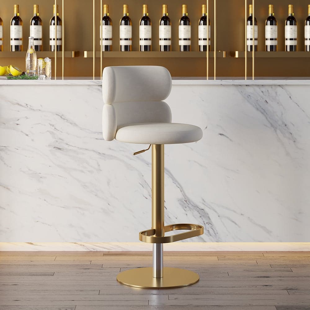 Modern Warm White Velvet Swivel Bar Stool with Adjustable Height, 1 Piece