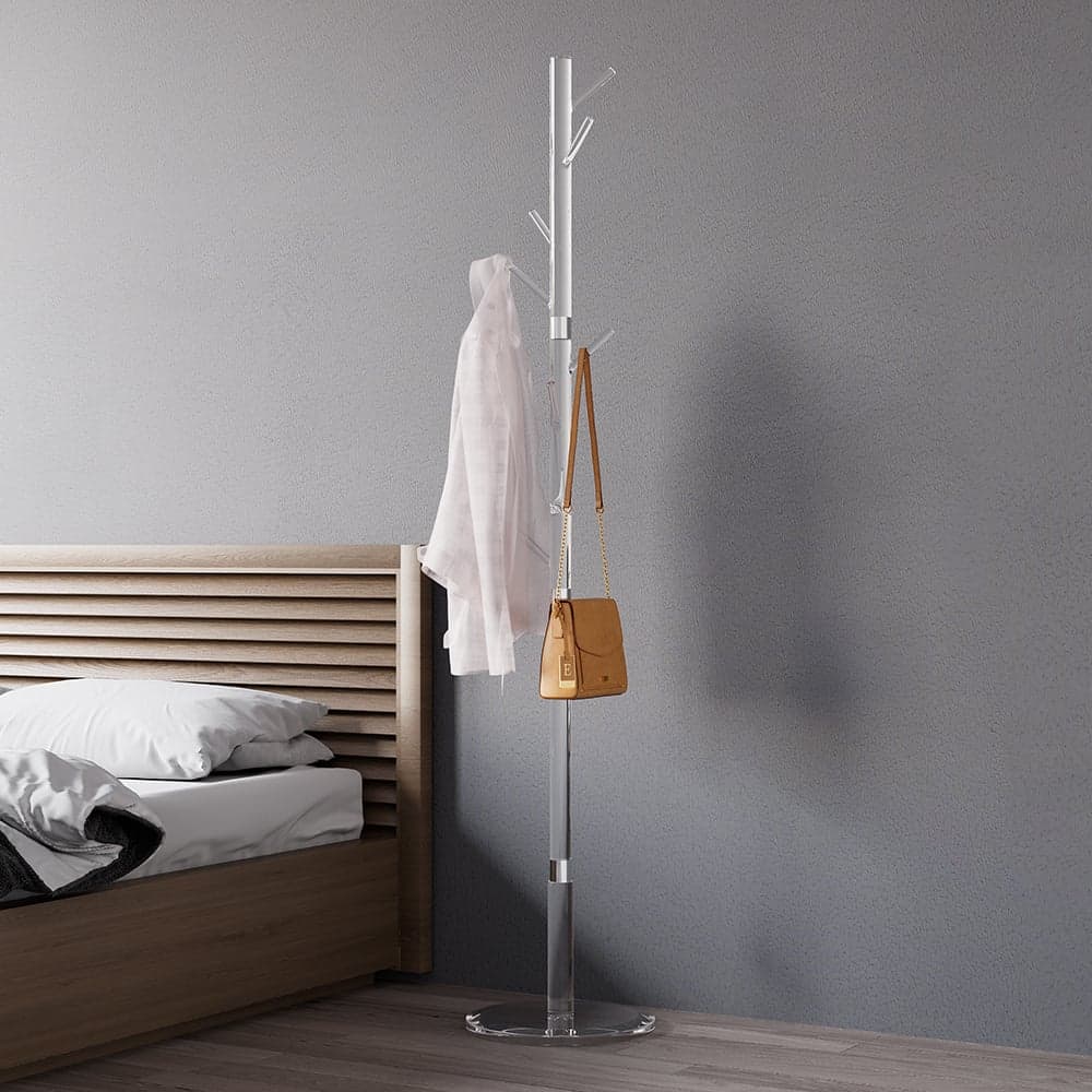 Minimalist Clear Tree Coat Rack Stand Acrylic Coat Hanger Stand with 8 Hooks