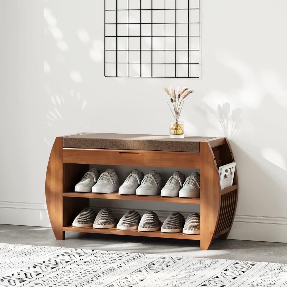 Shoe Storage Entryway Bench Wooden Shoe Rack in Brown (32.3'')
