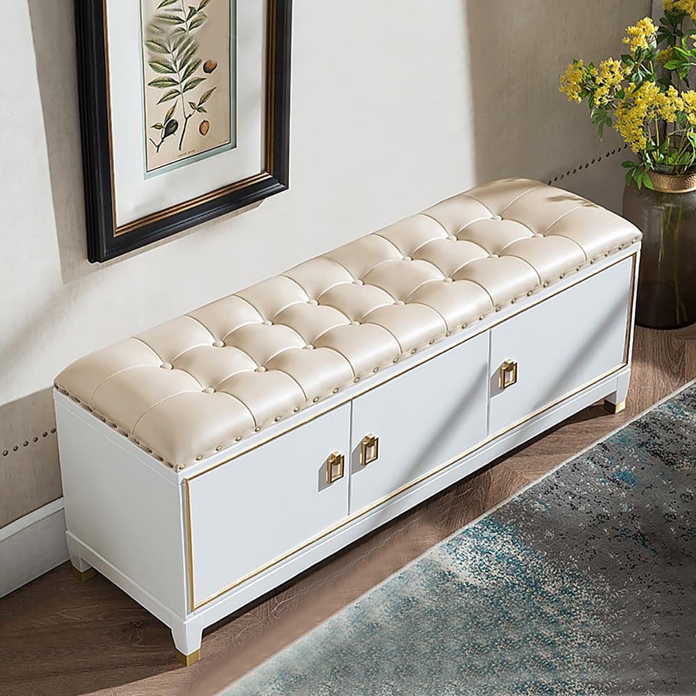 39.4" Faux Leather Upholstered Entryway Bench with Storage Shoe Cabinet 3-Door
