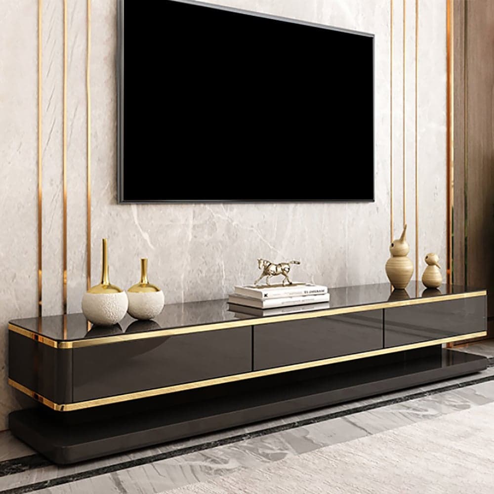 Gapn 79" White TV Stand with Tempered Glass Top & 3 Drawers