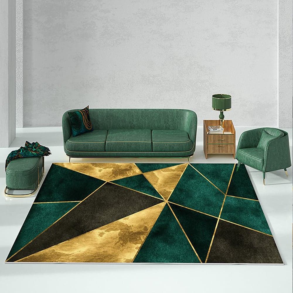 5' x 7' Green&Black&Gold Modern Geometirc Rectangle Indoor Area Rug Living Room&Bedroom