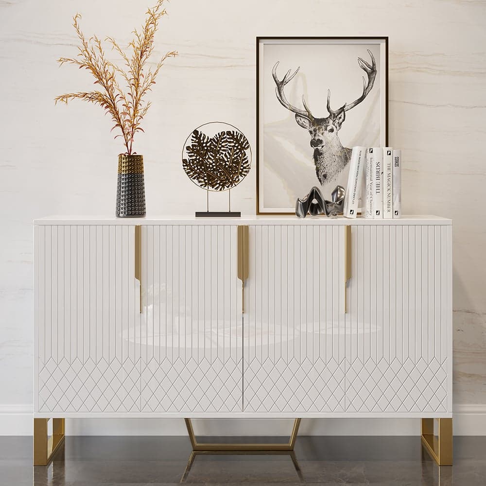 Aro 59" White Wood Sideboard with Cabinets & Adjustable Shelves