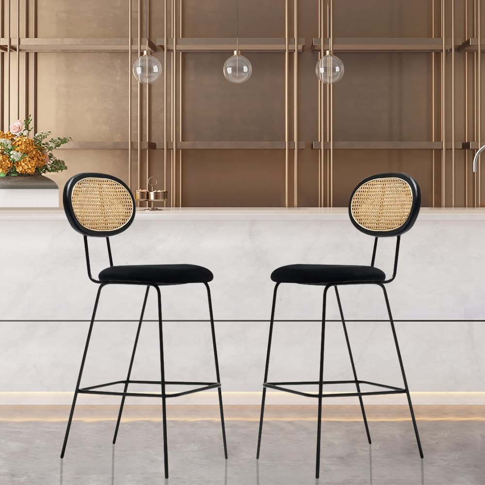 Set of 2 Modern Velvet Counter Stools with Upholstery Black
