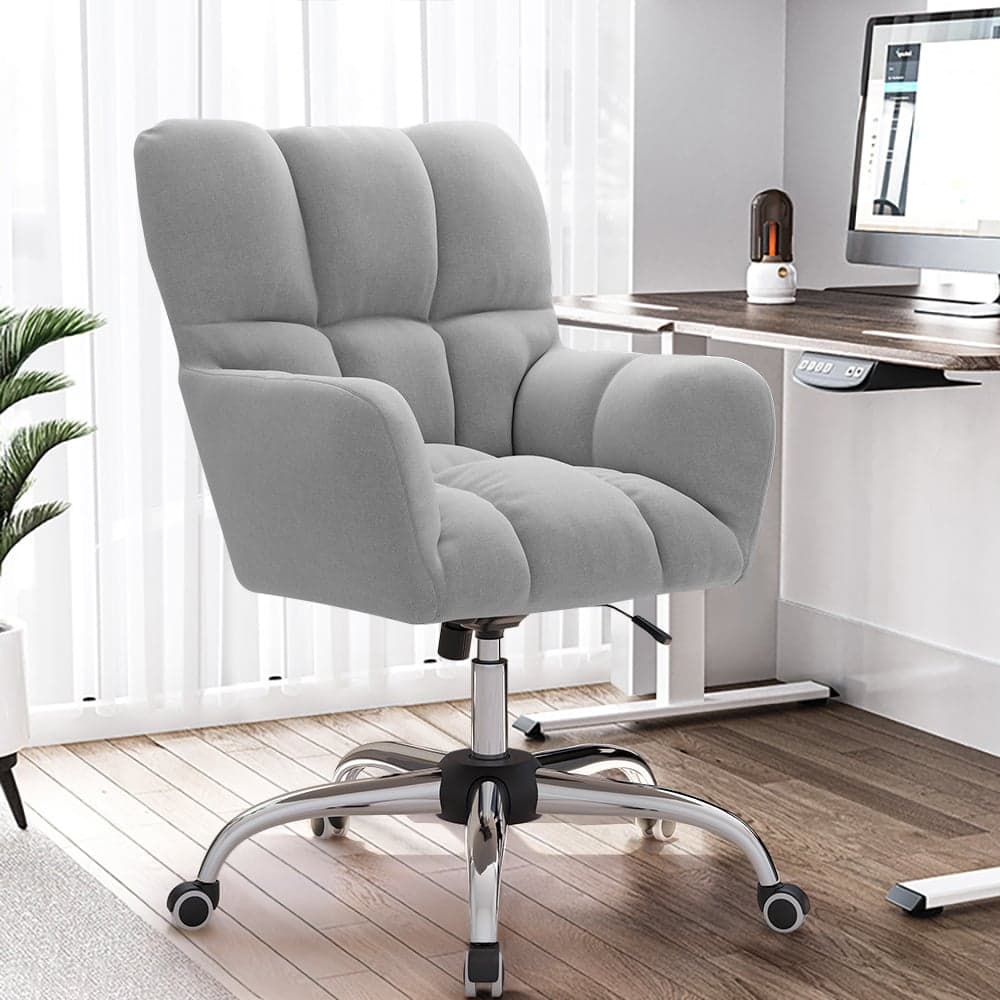 Modern Gray Fabric Swivel Office Chair with Adjustable Height