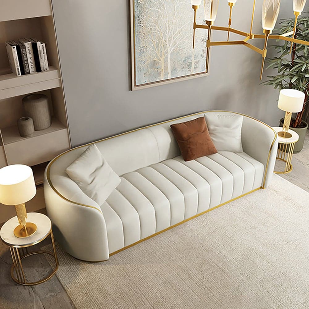 89" Performance Leather Upholstered Channel Tufted Sofa with Gold Legs