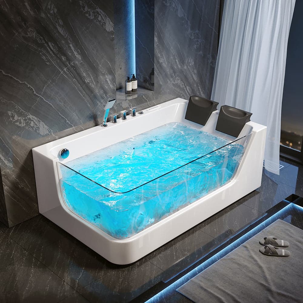 71" 2-Person Whirlpool Bathtub with 16 Massage Jets & LED Lighting