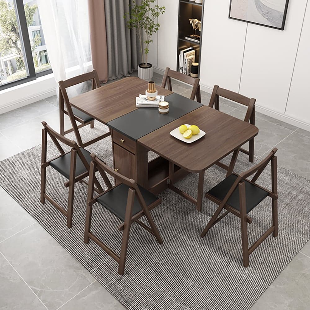 Dining Set 59.1" Modern Rectangle Folding Wood Dining Table with 4 Chairs