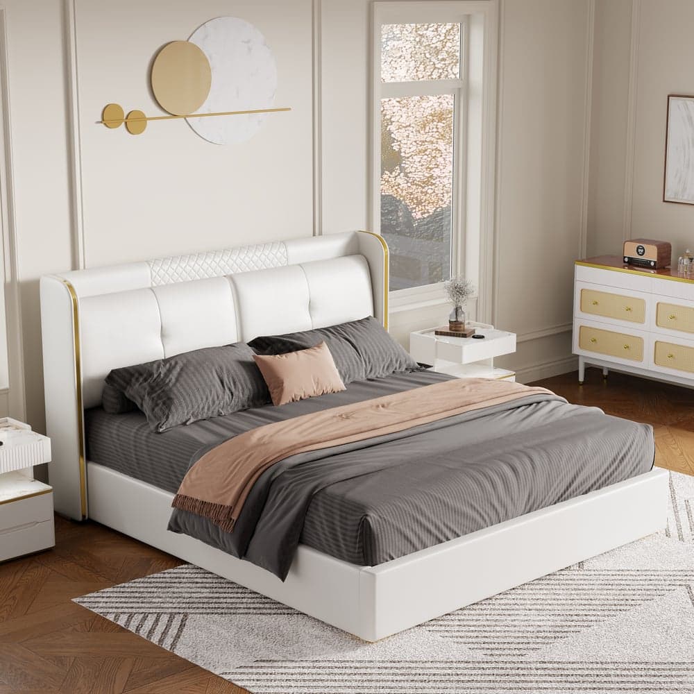 Queen Size Leather Wingback Bed