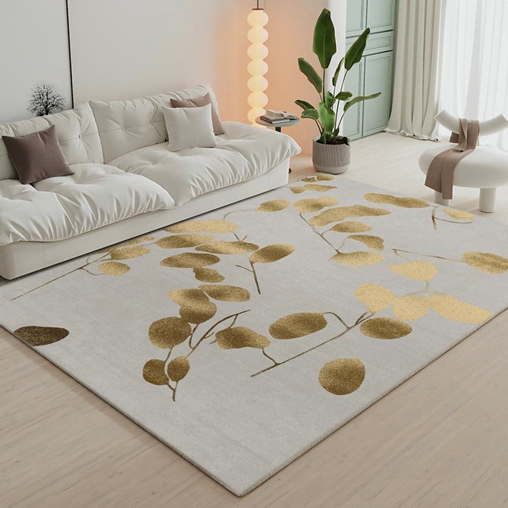 5' x 8' Modern Rectangle Area Rug with Gold Leaves Patter Nylon Rug