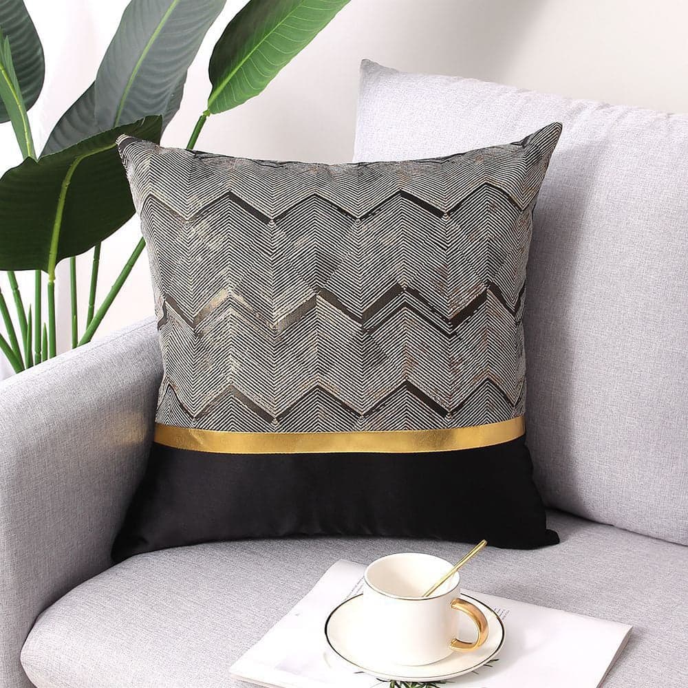18'' x 18'' Modern Black & Gold Throw Pillow Cover Silk Cushion Protector